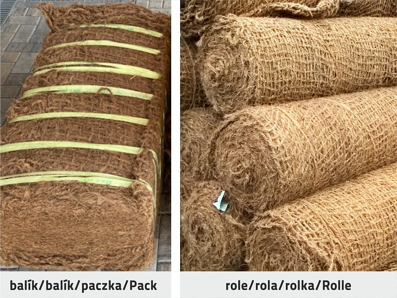 Kokosová protierozní síť - balení role vs. balík